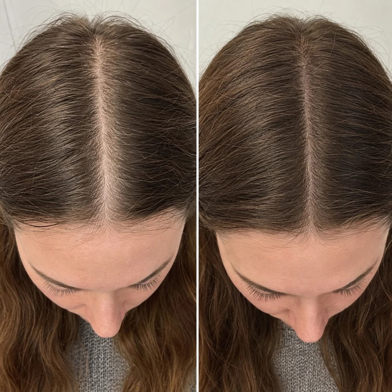 Before and after appearance comparison of a hair care routine
