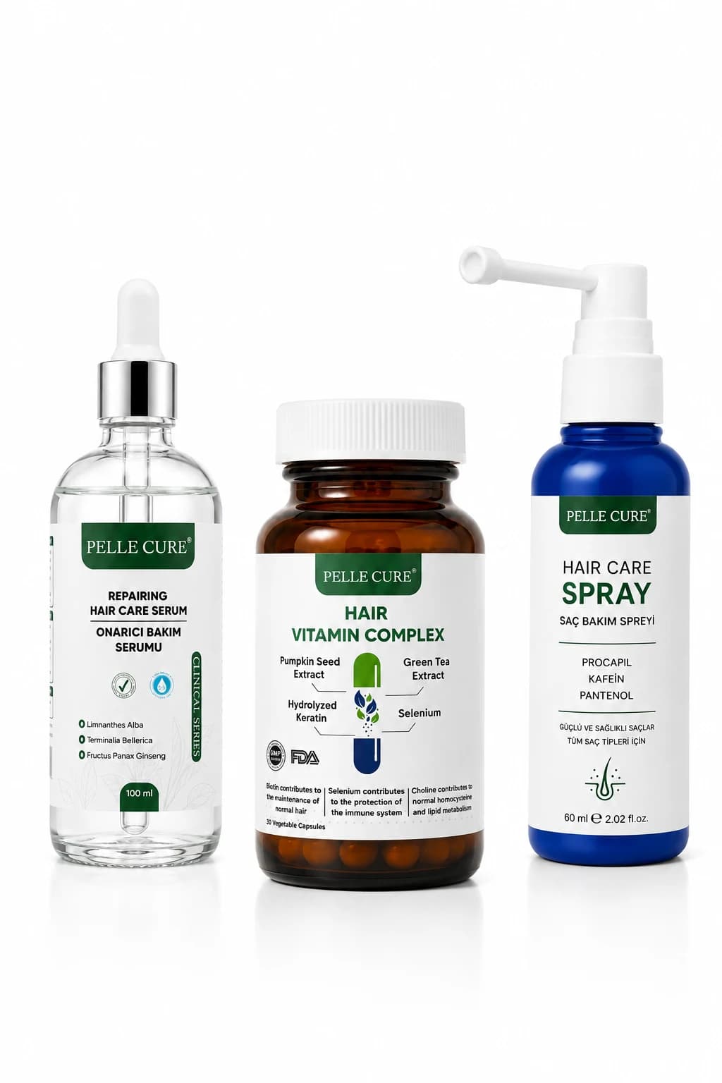 Pellecure serum, vitamin, and spray care set