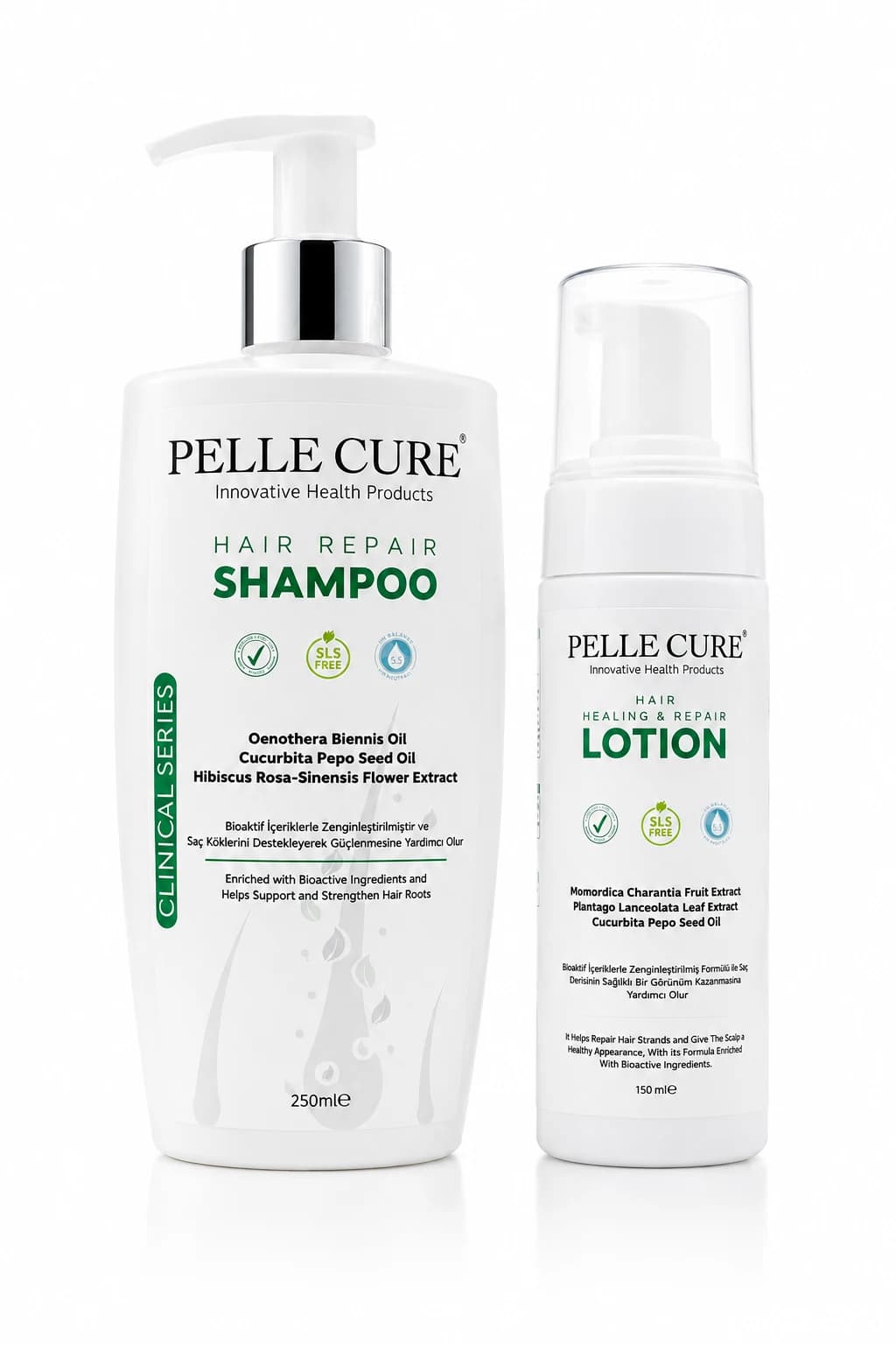 Pellecure shampoo and hair care lotion set